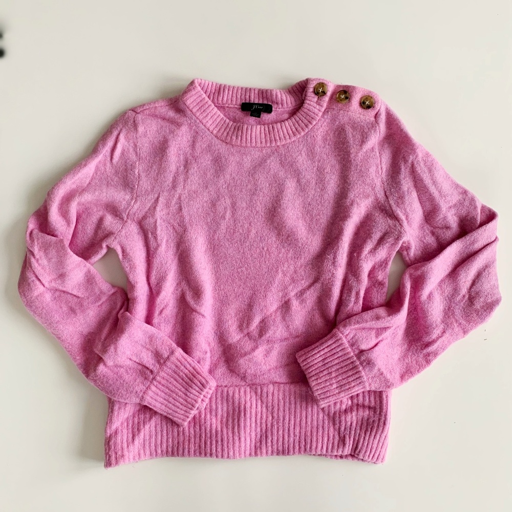 J. Crew Cozy Cute Pink Sweater w/Button Details Size M